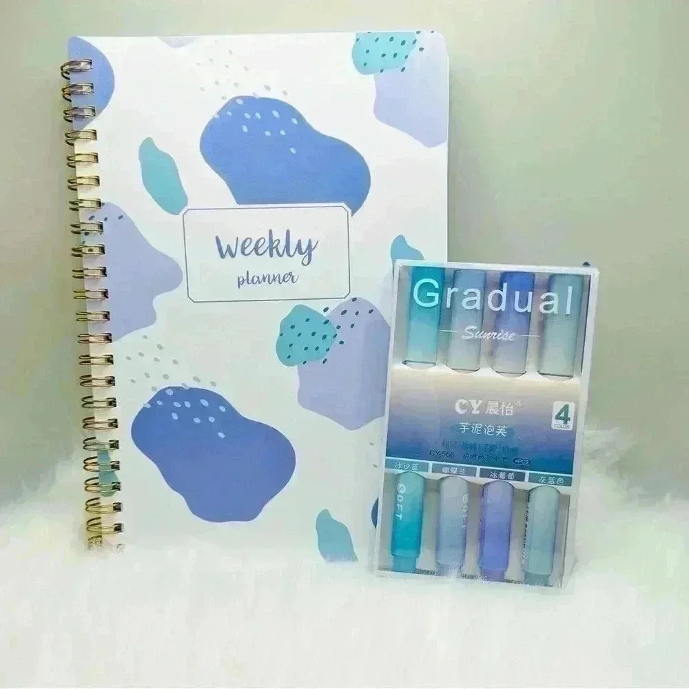 Weekly Planner and Purple Series Highlighter Pen Set Bundle
